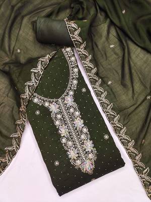 green embroidered vichitra cotton unstitched dress material  3