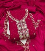 magenta embroidered vichitra cotton unstitched dress material 