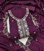 purple embroidered vichitra cotton unstitched dress material 
