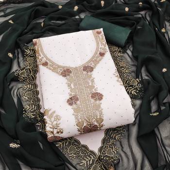 white embroidered georgette unstitched dress material  1