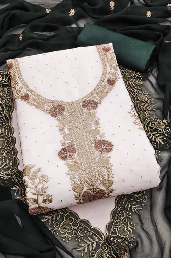 white embroidered georgette unstitched dress material 