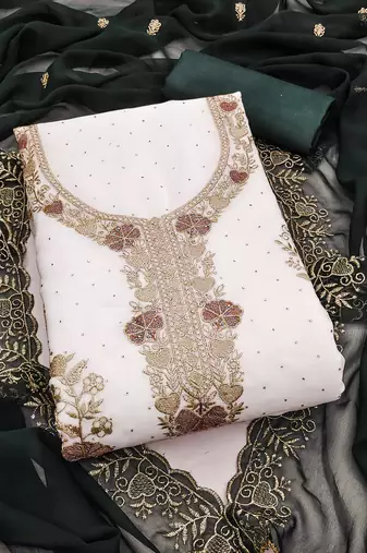 white embroidered georgette unstitched dress material 