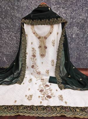 white embroidered georgette unstitched dress material  2