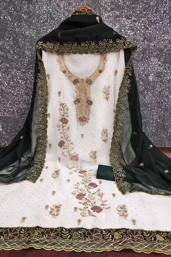 white embroidered georgette unstitched dress material 