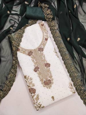 white embroidered georgette unstitched dress material  3