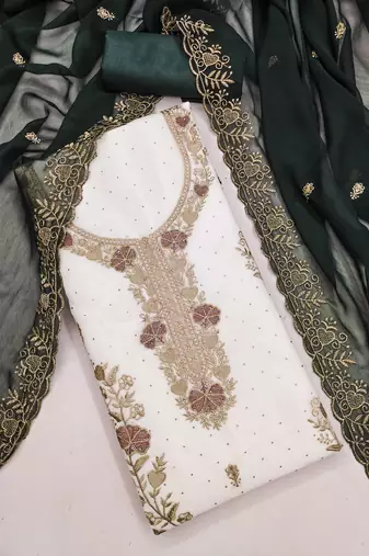 white embroidered georgette unstitched dress material 