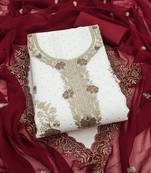 white embroidered georgette unstitched dress material 