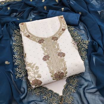 white embroidered georgette unstitched dress material  1