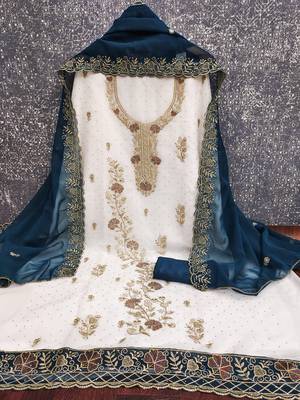 white embroidered georgette unstitched dress material  2