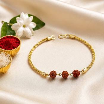 Divine rudraksha bead rakhi with gold-tone chain 4