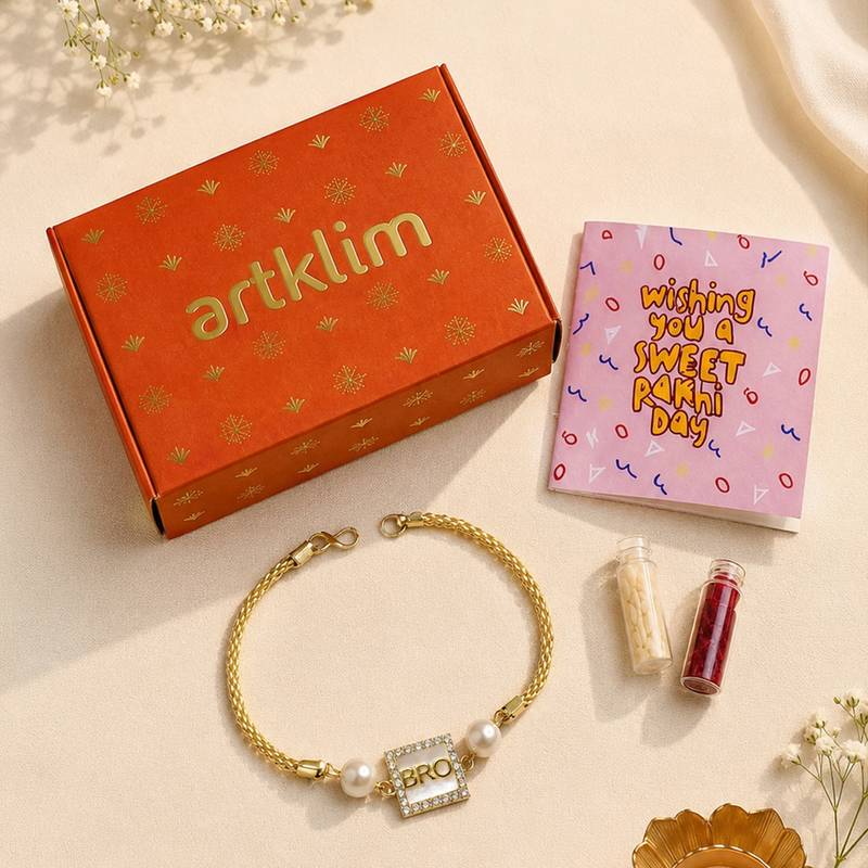 Designer bro rakhi with pearl beads