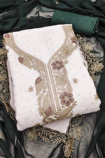 white embroidered georgette unstitched dress material 