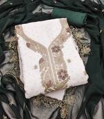 white embroidered georgette unstitched dress material 