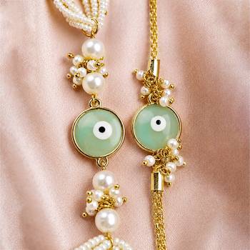 Mint evil eye pearl bhaiya bhabhi rakhi set 3