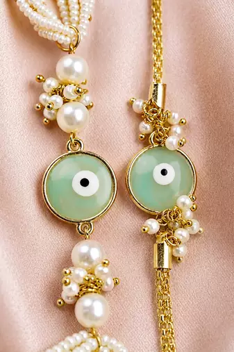 Mint evil eye pearl bhaiya bhabhi rakhi set