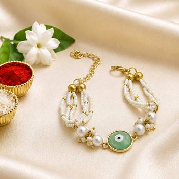 Mint evil eye pearl bhaiya bhabhi rakhi set 4