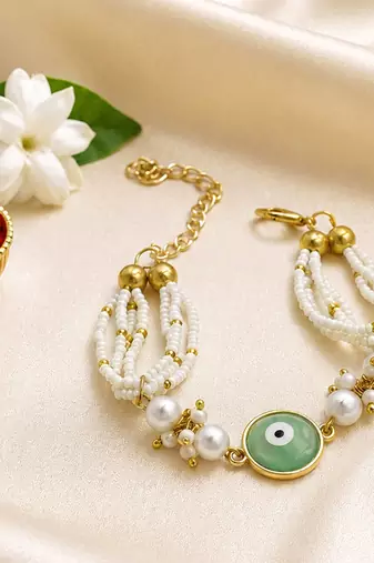 Mint evil eye pearl bhaiya bhabhi rakhi set