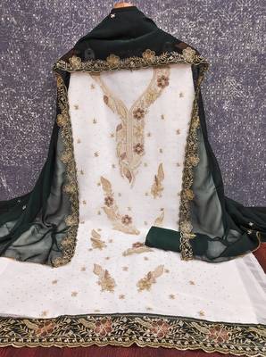 white embroidered georgette unstitched dress material  2