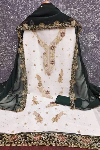 white embroidered georgette unstitched dress material 
