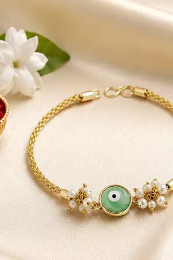 Mint evil eye pearl bhaiya bhabhi rakhi set