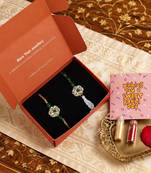 Green kundan floral bhaiya bhabhi rakhi set