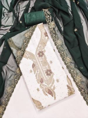white embroidered georgette unstitched dress material  3