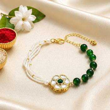 Green kundan floral bhaiya bhabhi rakhi set 5