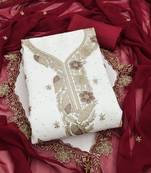 white embroidered georgette unstitched dress material 