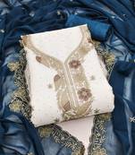 white embroidered georgette unstitched dress material 