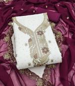 white embroidered georgette unstitched dress material 