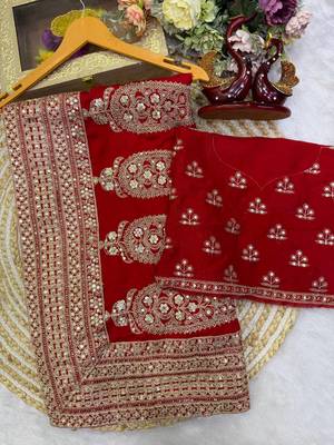 Red Color Sequance and Dori Embroidery Work lace border Vichitra Silk Blend Saree 5