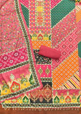multicolor printed muslin cotton unstitched dress material  2
