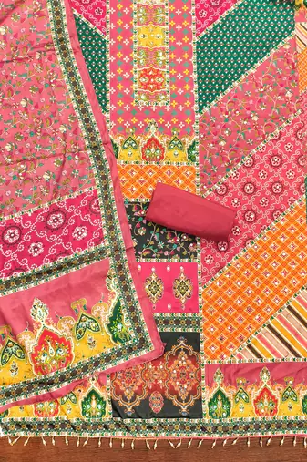 multicolor printed muslin cotton unstitched dress material 