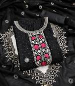 black embroidered vichitra cotton unstitched dress material 