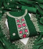 green embroidered vichitra cotton unstitched dress material 