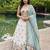 Women's Cream-Blue Organza Zarkan, Multi-Color Thread, Golden Sequin Embroidered Lehenga Choli with Dupatta