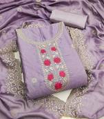 lavender embroidered vichitra cotton unstitched dress material 