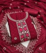 maroon embroidered vichitra cotton unstitched dress material 