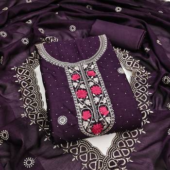 purple embroidered vichitra cotton unstitched dress material  1