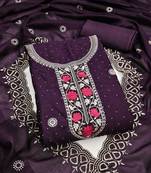 purple embroidered vichitra cotton unstitched dress material 