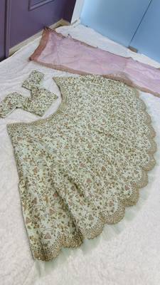 light olive sequins silk lehenga set 5