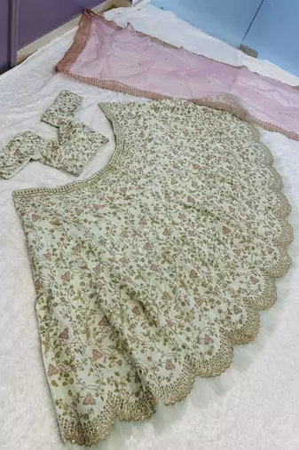light olive sequins silk lehenga set