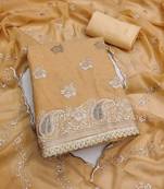 beige embroidered georgette unstitched dress material 