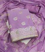 lavender embroidered georgette unstitched dress material 