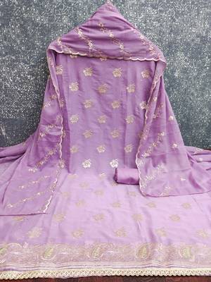 lavender embroidered georgette unstitched dress material  2
