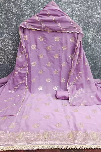 lavender embroidered georgette unstitched dress material 