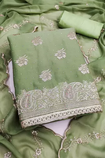 yellow embroidered georgette unstitched dress material 