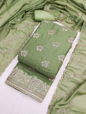 yellow embroidered georgette unstitched dress material  4