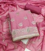 pink embroidered georgette unstitched dress material 