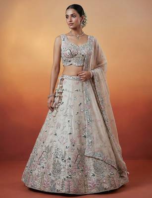 Women's Silver Organza Swarovski stones Embroidered Lehenga Choli with Dupatta 1